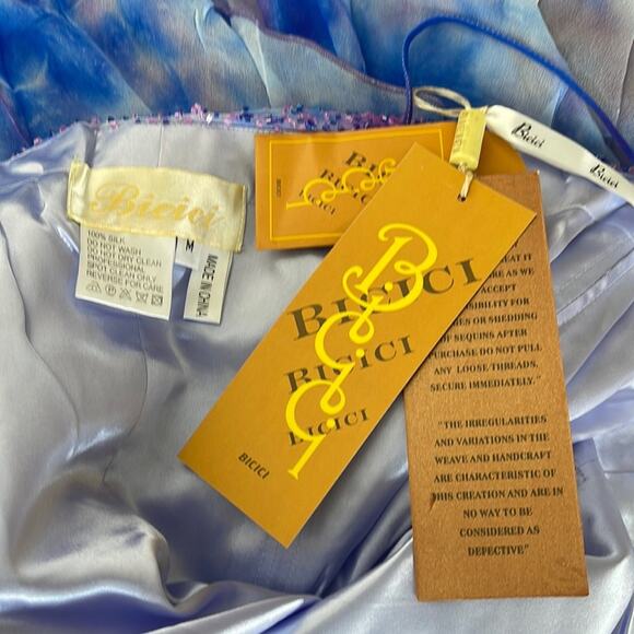 BICICI Spaghetti Straps Asymmetric Hem AquaTurquoise Silk Gown Size M NWT - Picture 9 of 14